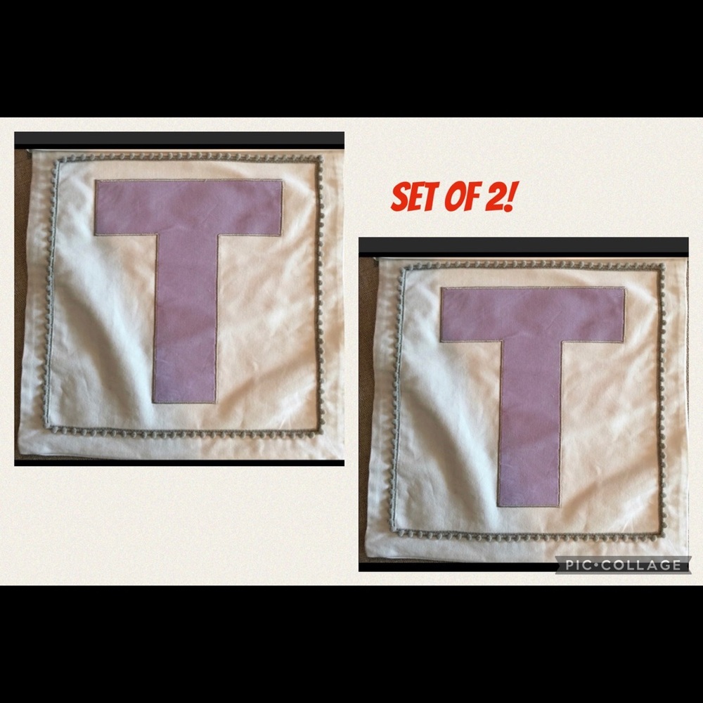 Set of 2- NWOT Monogrammed Throw Pillow Covers Girls letter T